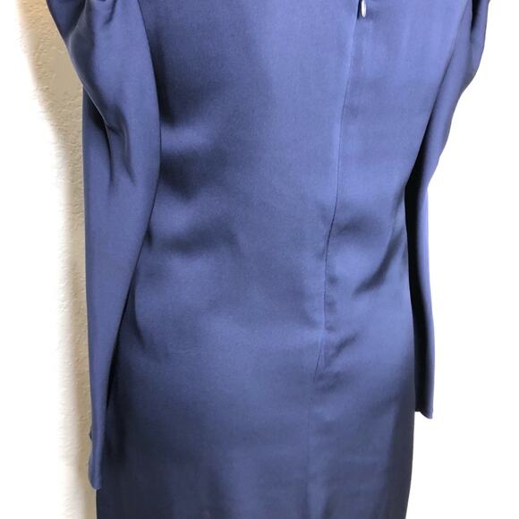 Milly navy blue puff shoulder v neck silk dress size 2 - Picture 12 of 16